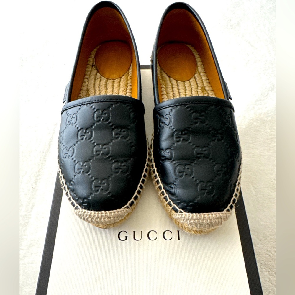 Gucci Women’s Espadrilles - Black Leather - Size 37.5